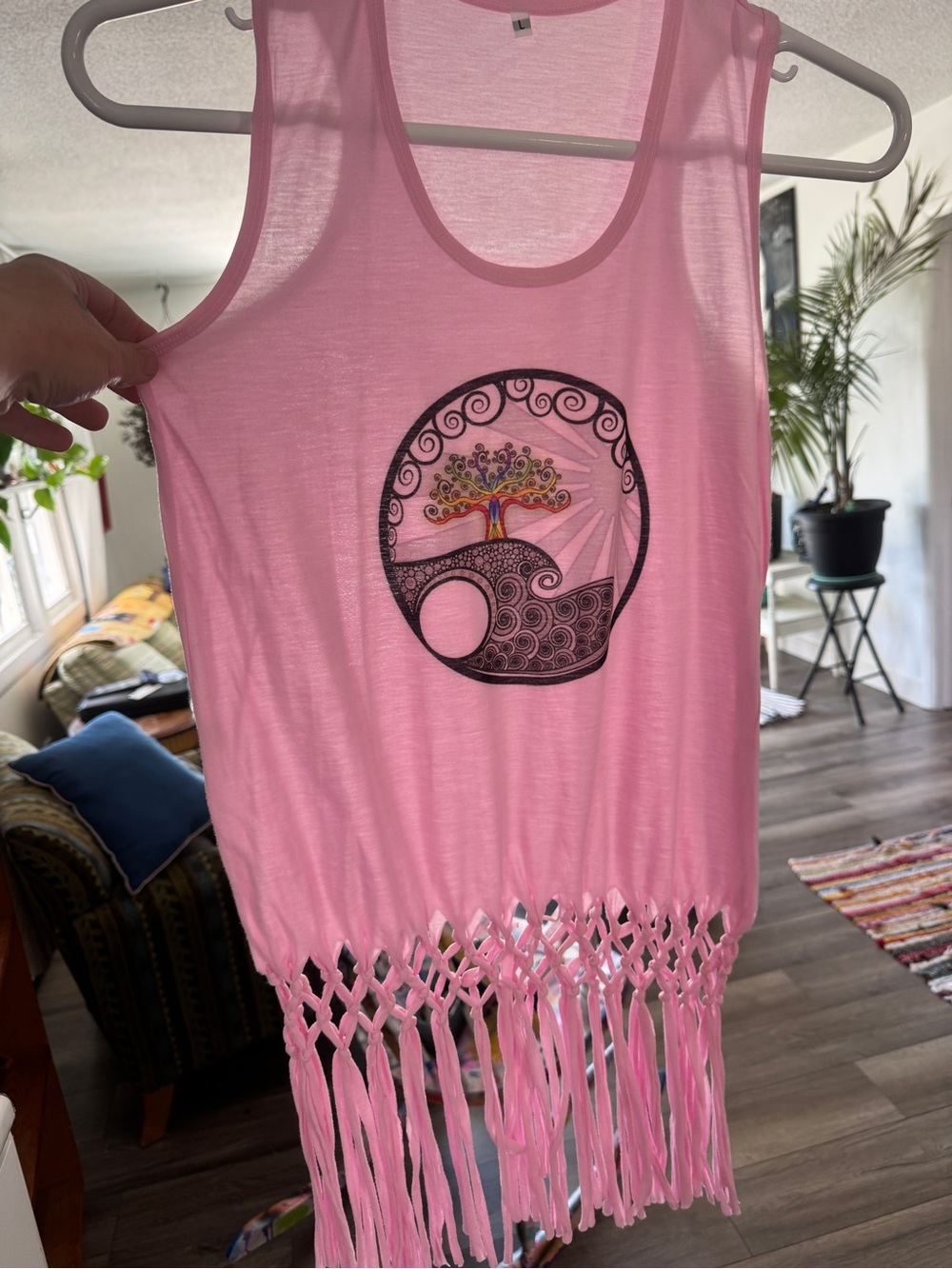Summer flash sale! Boho Artistic Tree of Life Fringed Tunic size Large - Picture 5 of 9